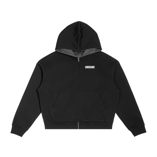 Contrast Plaid Boxy Zip Hoodie